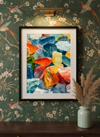 Colorful Gemstone Watercolor Art art print shown in a chinoiserie moody setting