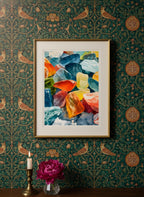 Colorful Gemstone Watercolor Art art print shown in a maximalist floral brass setting