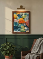 Colorful Sea Glass Watercolor Art art print shown in a forest green walnut setting