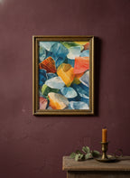 Colorful Sea Glass Watercolor Art art print shown in a burgundy brass setting