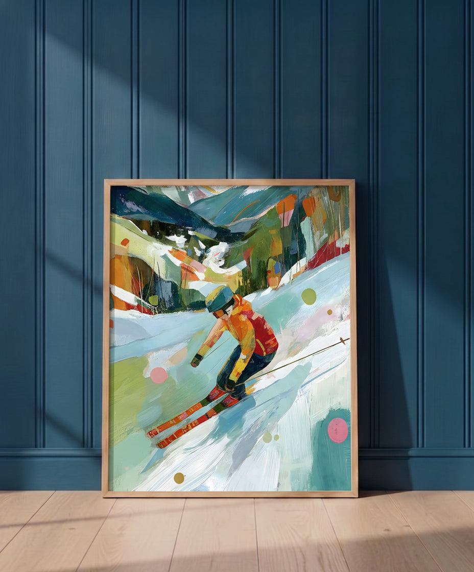 Abstract Colorful Skier Mountain Art art print