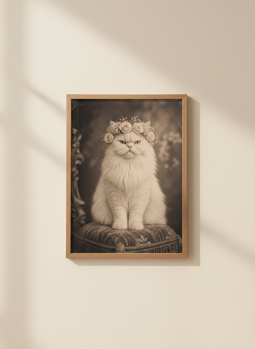 Vintage Persian Cat Floral Portrait art print
