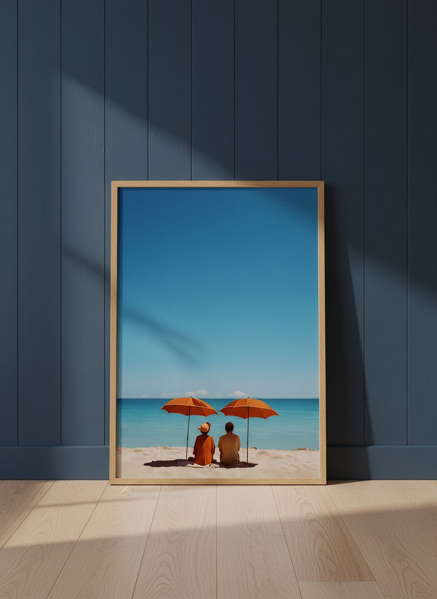 Couple Beach Umbrella Art art print