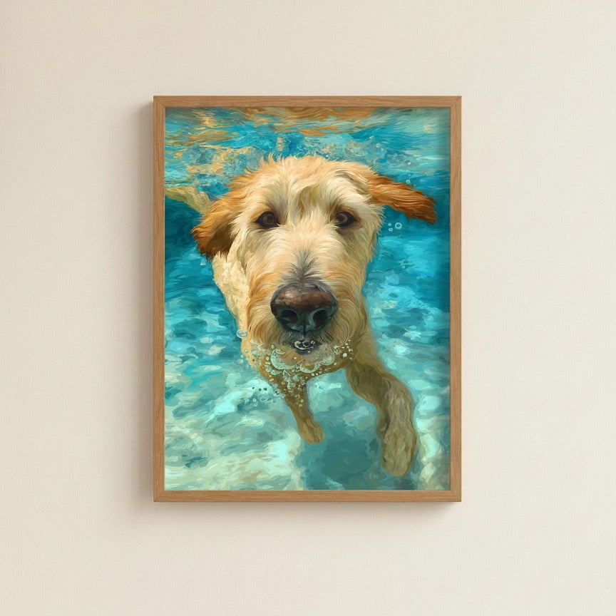 Goldendoodle Swimming Underwater Art art print