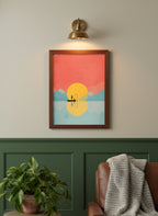 Father Child Fishing Sunset Art art print shown in a forest green walnut setting