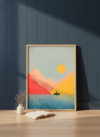 Minimalist Fishing Boat Mountain Art art print