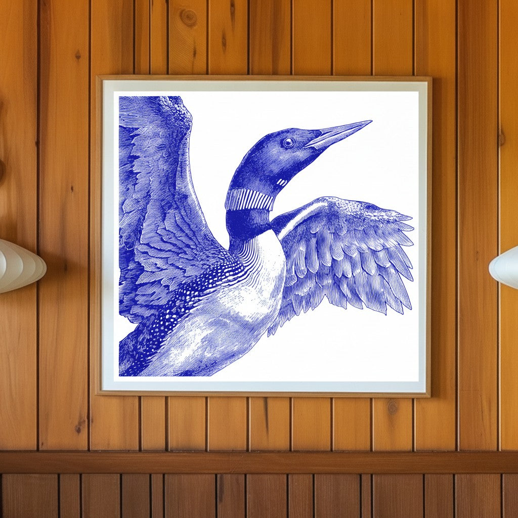 Blue Loon Bird Etching Art art print