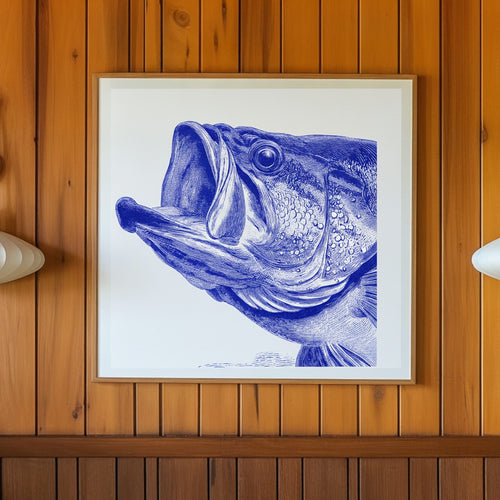 Blue Bass Fish Engraving Art art print
