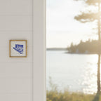 Blue Bass Fish Engraving Art art print shown in a shiplap blurred view setting