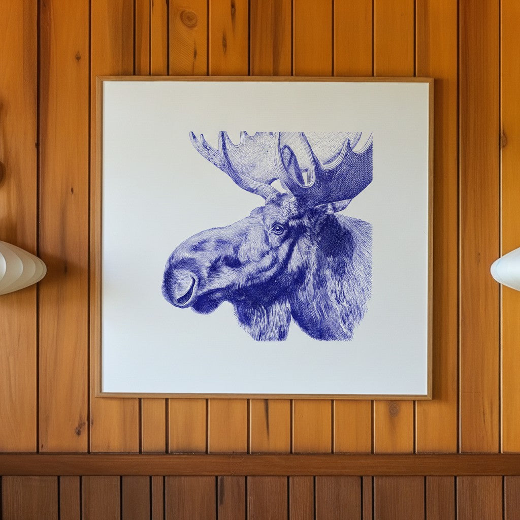 Blue Moose Engraving Art art print