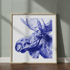 Blue Moose Engraving Art art print shown in a square 2 setting