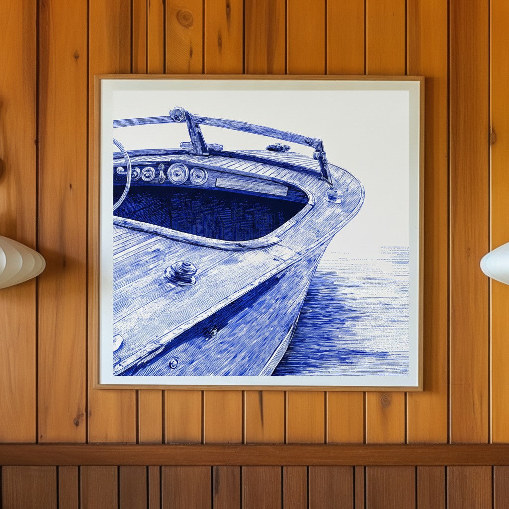Vintage Wooden Speedboat Art art print
