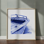 Vintage Wooden Speedboat Art art print shown in a square 2 setting