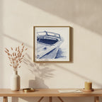 Vintage Wooden Speedboat Art art print shown in a square console brass setting