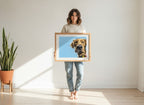 Golden Dog Portrait Art art print shown in a person holding bright setting