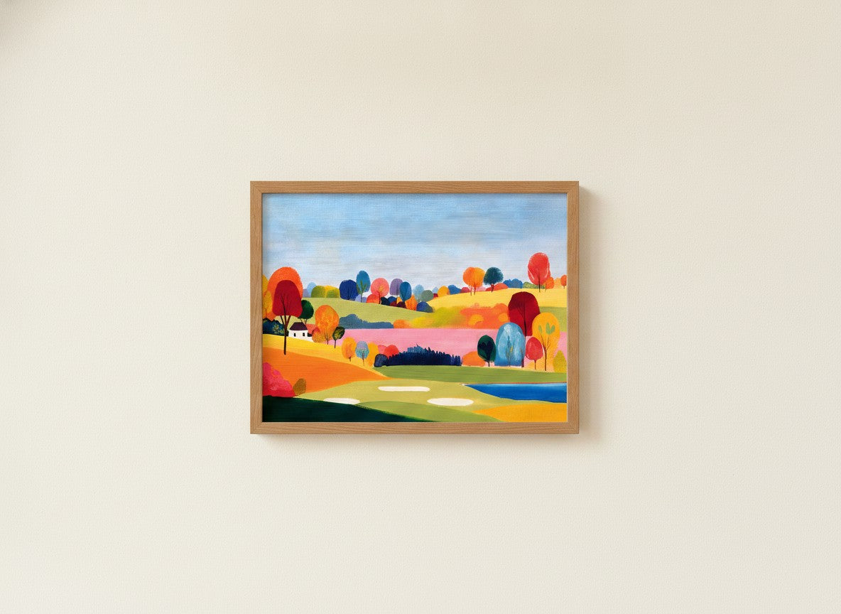 Colorful Folk Art Landscape art print
