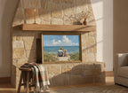 Father Daughter Beach Art art print shown in a wide mantel single brass setting