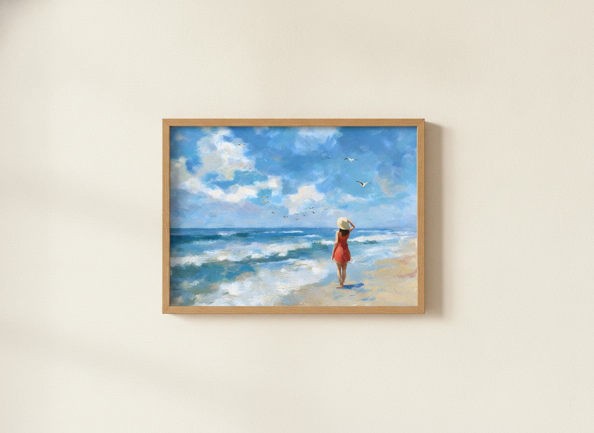 Woman on Beach Ocean Art art print