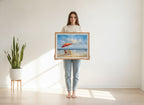 Beach Chairs Umbrella Ocean Painting art print shown in a person holding bright setting