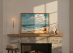 Impressionist Beach Scene Painting art print shown in a wide mantel single brass setting