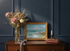 Coastal Family Figures Impressionist Art art print shown in a dresser dried florals setting