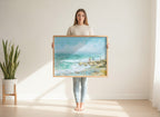 Coastal Family Figures Impressionist Art art print shown in a person holding bright setting
