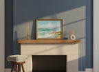 Coastal Family Figures Impressionist Art art print shown in a wide mantel single brass setting
