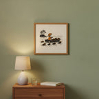 Child Rowing Boat Beavers Art art print shown in a square bedside oak setting