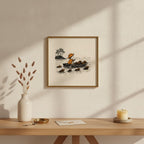 Child Rowing Boat Beavers Art art print shown in a square console brass setting