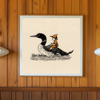 Boy Riding Loon Bird Art art print
