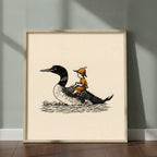 Boy Riding Loon Bird Art art print shown in a square 2 setting