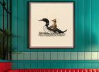 Boy Riding Loon Bird Art art print shown in a square 3 setting
