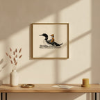 Boy Riding Loon Bird Art art print shown in a square console brass setting