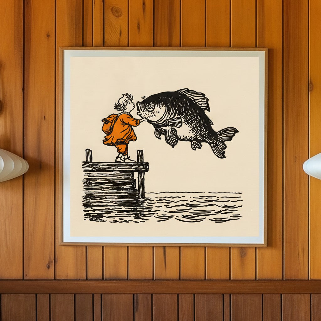 Vintage Child Fish Dock Art art print