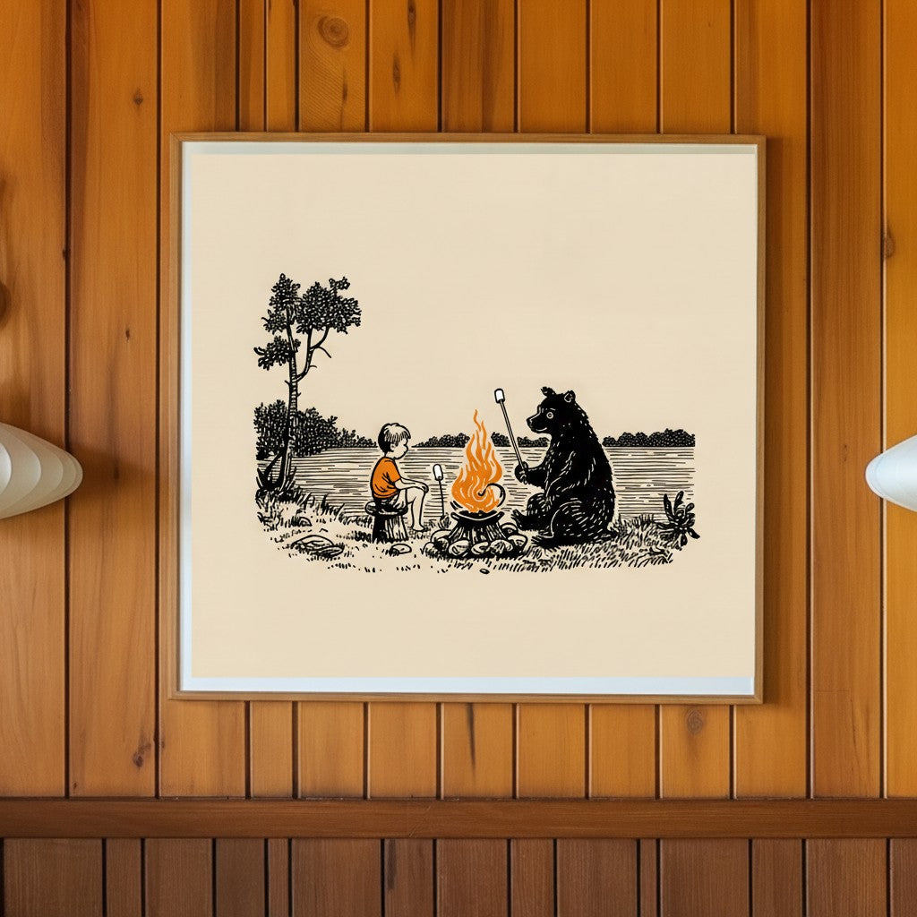 Boy Bear Campfire Art art print