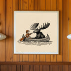 Moose Canoe Vintage Illustration art print