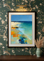 Abstract Coastal Beach Landscape Art art print shown in a chinoiserie moody setting