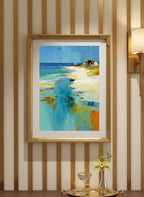 Abstract Coastal Beach House Art art print shown in a art deco geometric setting