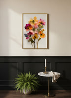 Pressed Wildflower Botanical Art art print shown in a black wainscoting gold setting