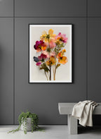 Pressed Wildflower Botanical Art art print shown in a charcoal minimal black setting