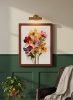 Pressed Wildflower Botanical Art art print shown in a forest green walnut setting