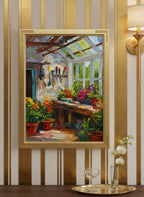 Impressionist Greenhouse Interior Art art print shown in a art deco geometric setting
