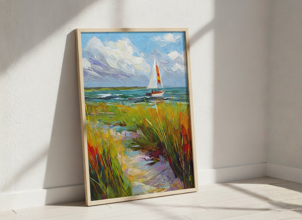 Coastal Sailboat Dune Grass Art art print