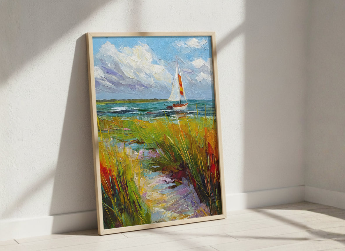 Coastal Sailboat Dune Grass Art art print