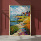 Coastal New England Village Art art print shown in a red setting