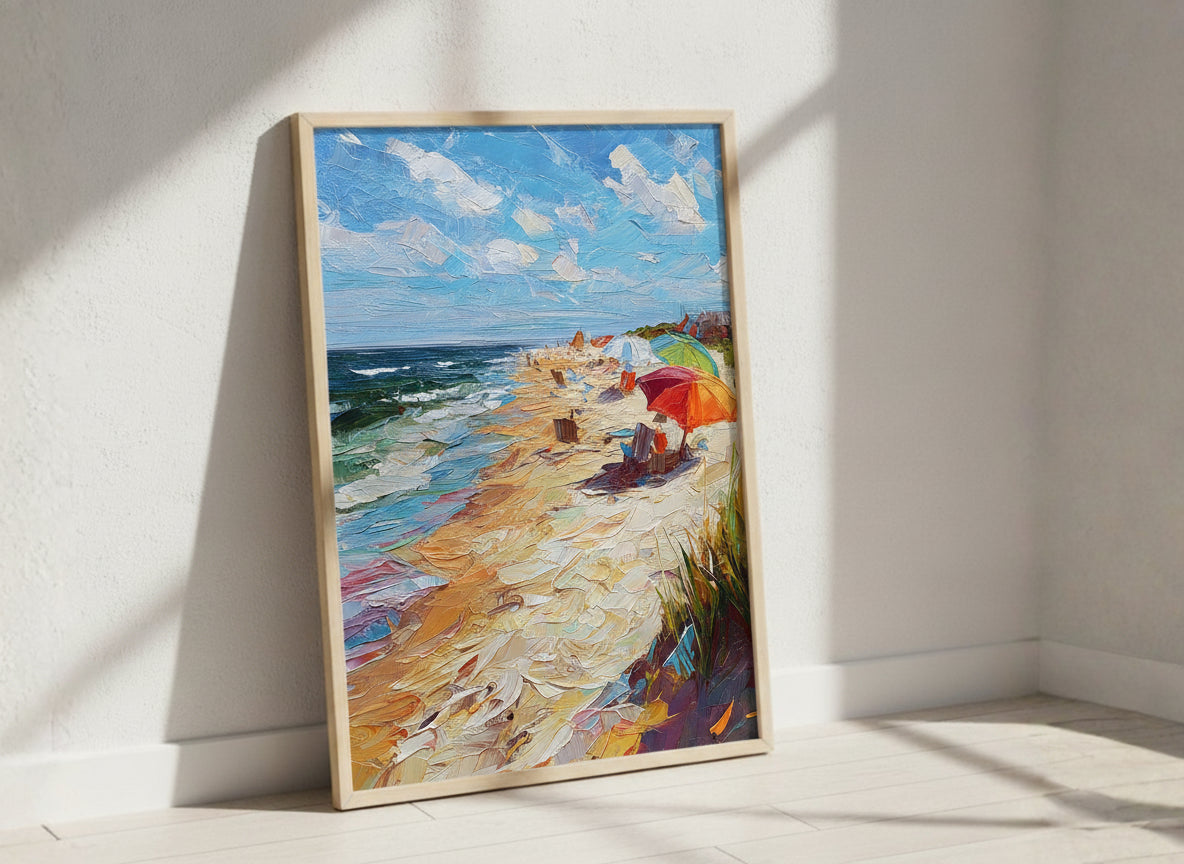 Impressionist Beach Umbrella Coastal Art art print
