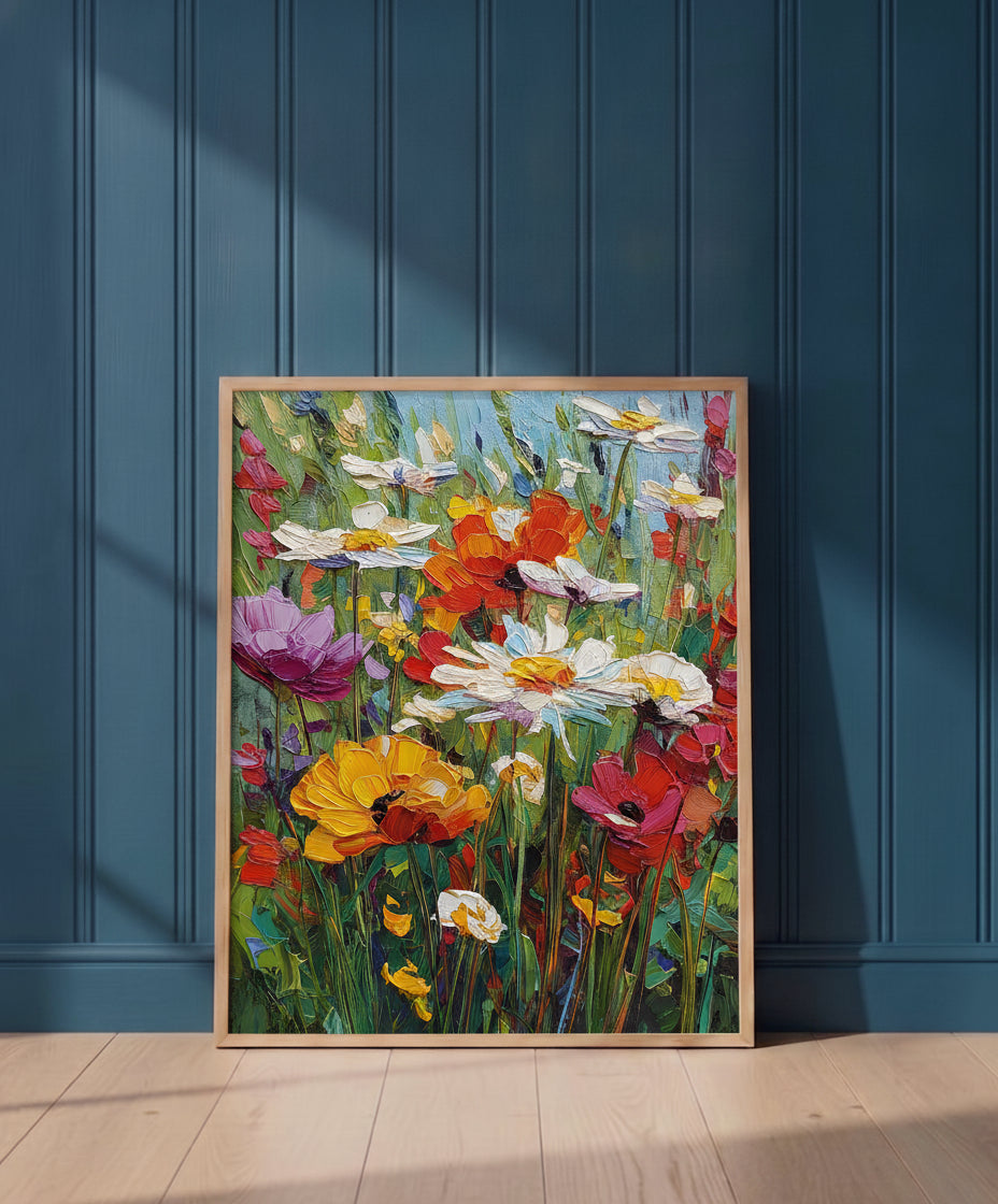 Wildflower Meadow Impasto Art art print shown in a blue 1 setting