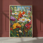 Wildflower Meadow Impasto Art art print shown in a red setting