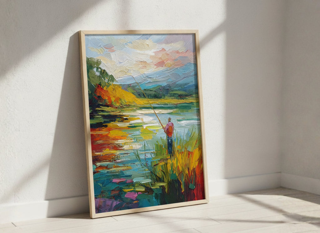 Impressionist Fishing Lake Painting art print