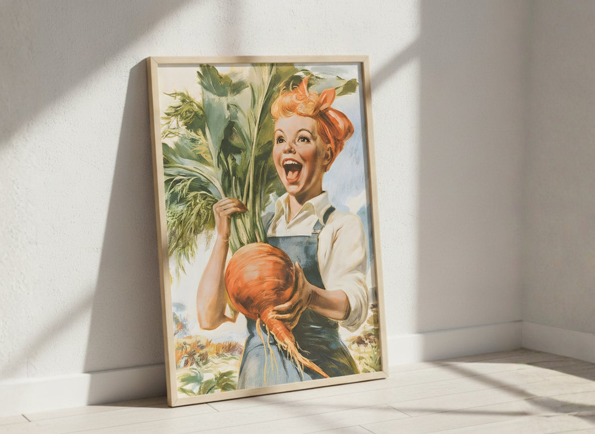 Vintage Farmgirl Harvest Illustration art print